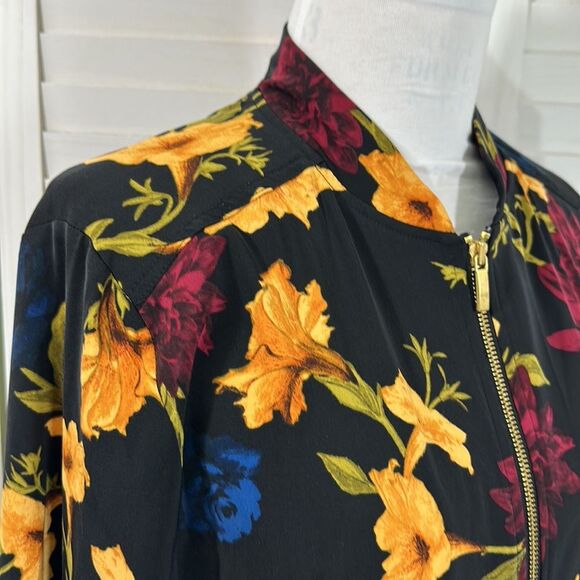 Susan Graver Bomber Jacket Large Floral Stretch Lightweight - Picture 4 of 16